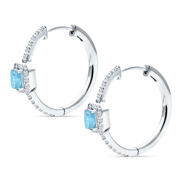 Emerald Cut Halo Hoop Earring Aquamarine CZ 925 Sterling Silver Wholesale
